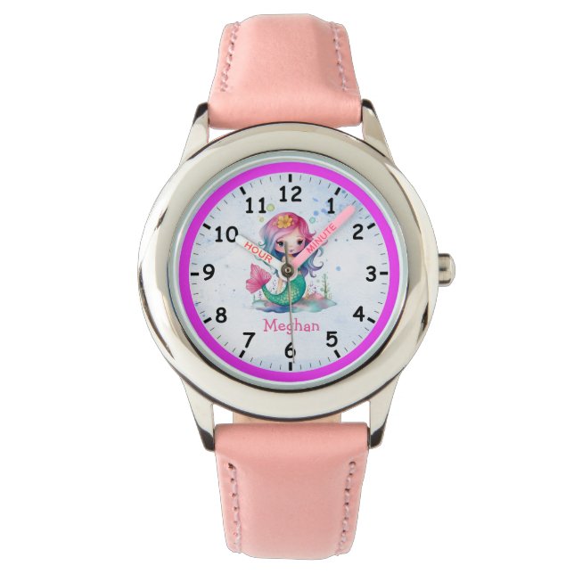 Sereia Rosa Azul - Relógio Infantil (Frente)