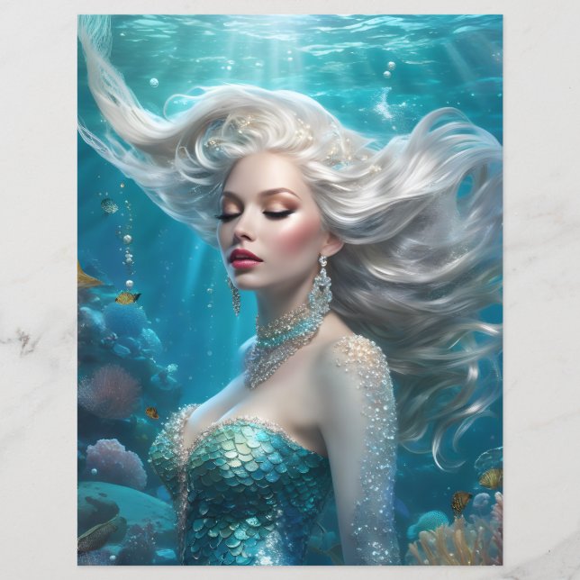 Sereia Silver Hair Turquoise Ocean Paper (Frente)