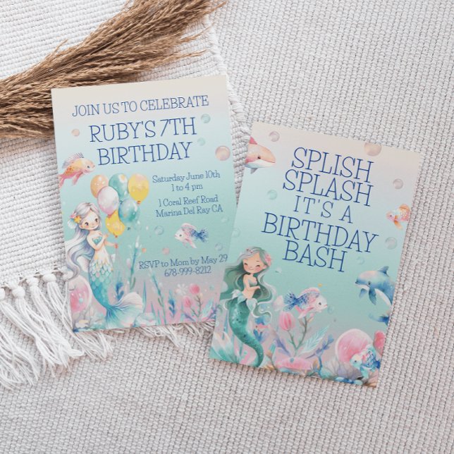 Sereia Sob Convite De Aniversário Para Meninas Do  (Criador carregado)