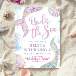Sereia sob convite para aniversário de 3 anos do m