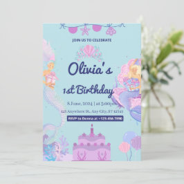 Sereia Sob Convite Para primeiros aniversarios Mar