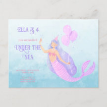 Sereia Sob o Convite Azul de Aniversário do Mar