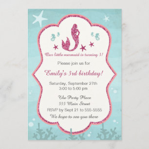Sereia Sob O Convite De Aniversário Da Garota Do M