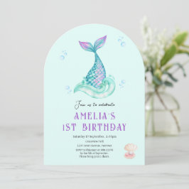 Sereia Sob o convite de aniversário de chá