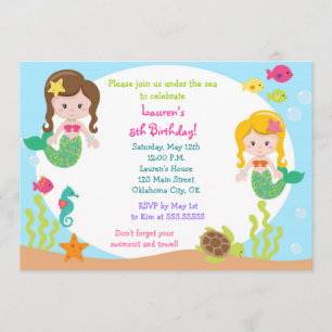 Sereia sob o convite de aniversário do mar