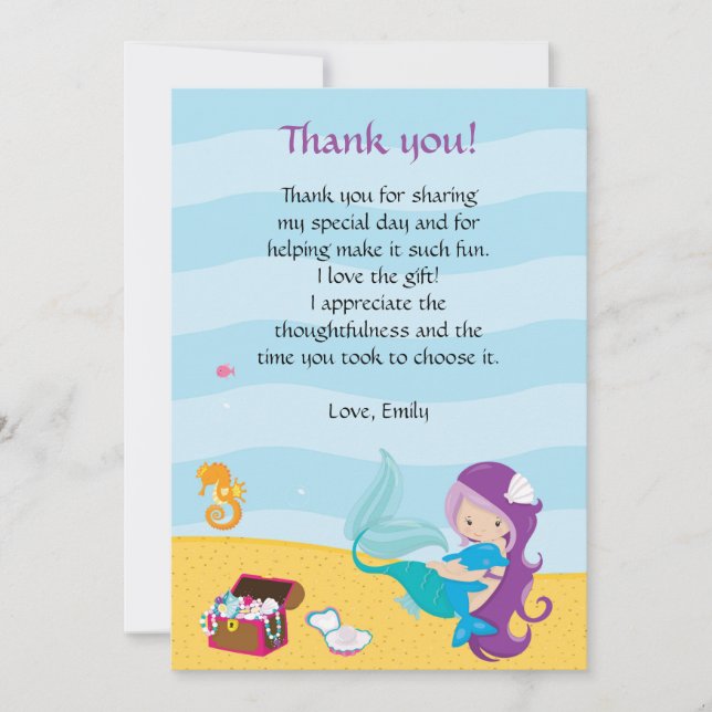 Sereia sob os cartões de agradecimentos do mar (Frente)
