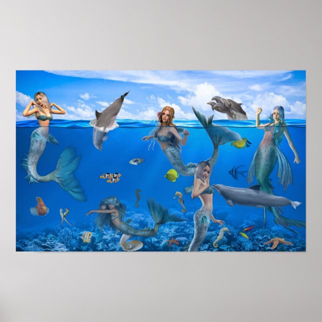Sereias e golfinhos Fantasy Art Poster (Frente)