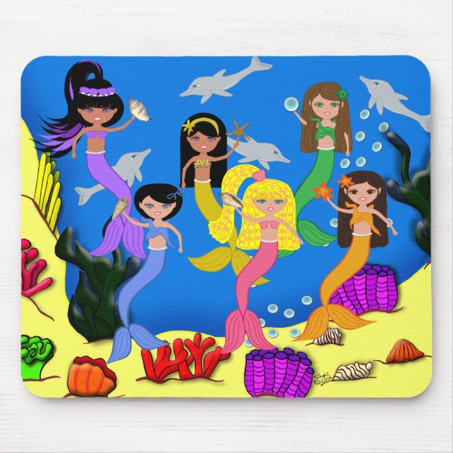 Sereias no oceano com Mousepad de Golfinhos (Frente)