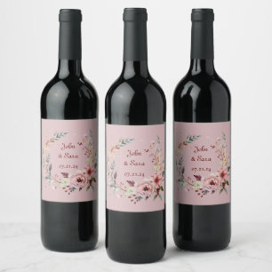 Serena Etiqueta de Vinho com Coroa Floral em Aquar