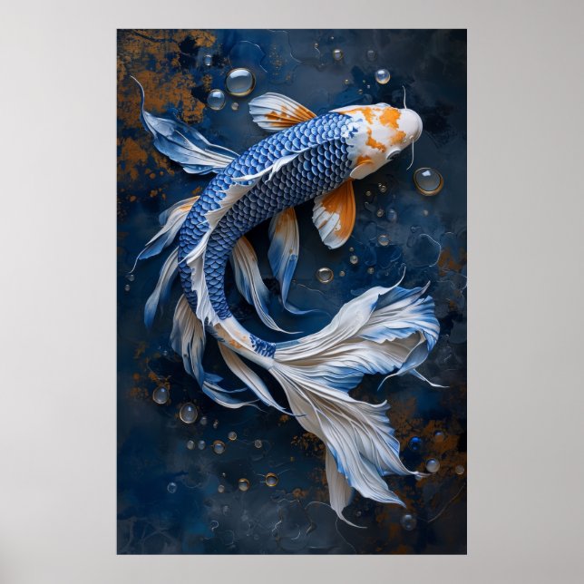 Serene Blue e White Koi Fish Pond Poster (Frente)