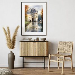 Serene French Castle Watercolor Poster |