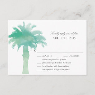 Serene Green Watercolor Palm Tree Weding RSVP