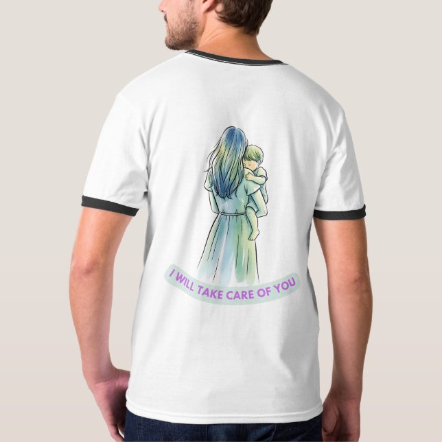 Serene Madre e Criança Abraça T-Shirt (Verso)