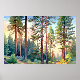Serene Pine Forest Watercolor Impressão