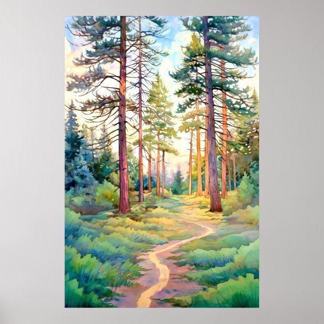 Serene Pine Forest Watercolor Impressão (Frente)