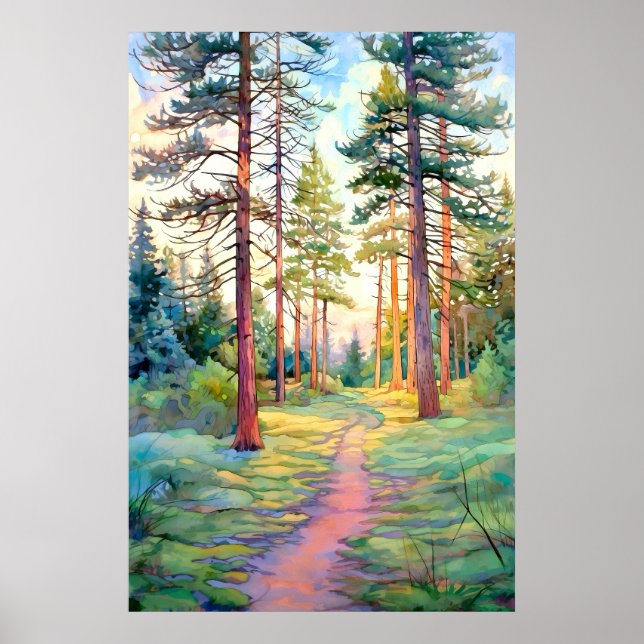 Serene Pine Forest Watercolor Impressão (Frente)