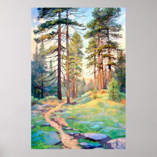 Serene Pine Forest Watercolor Impressão