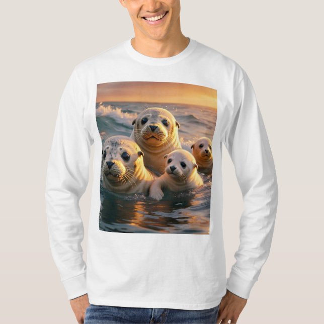 Serene Sunset Seals T-Shirt Design (Frente)