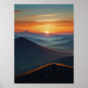 Serene Watercolor Mountain Landscape Art Impressão