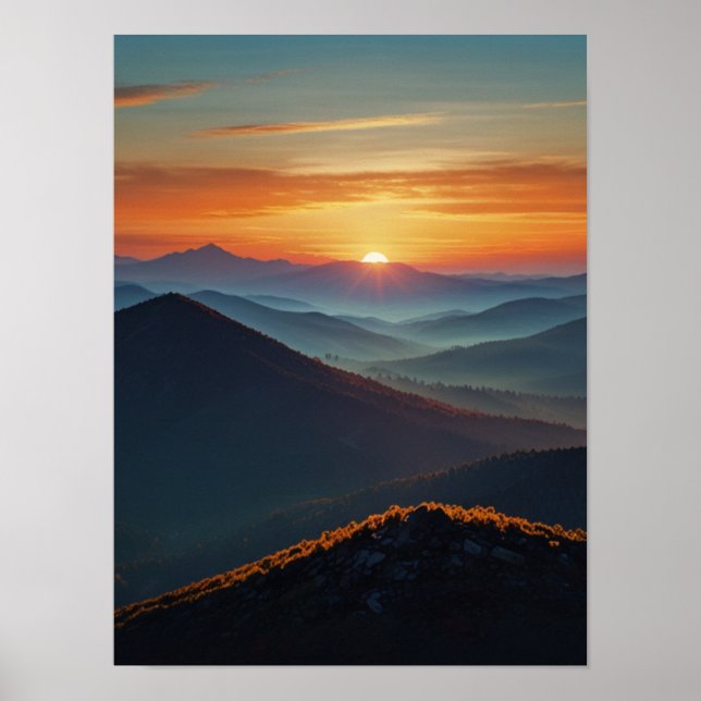 Serene Watercolor Mountain Landscape Art Impressão (Frente)