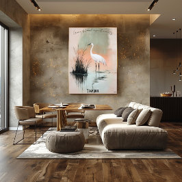 Serene White Crane em Zen Reeds Art Poster