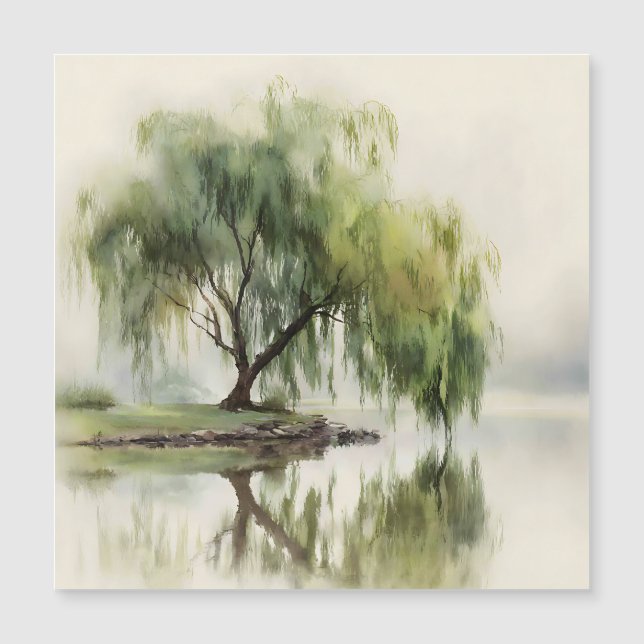 Serene Willow Tree Reflection Nature Art (12) (Frente)