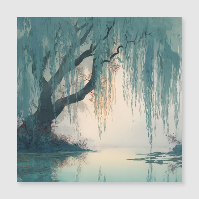 Serene Willow Tree Reflection Nature Art (3) (Frente)