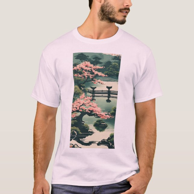 Serenidade em Bloom: Camisa de Jardim Japonês (Frente)