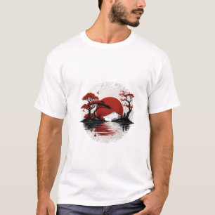 Serenidade Japonesa - Camiseta do Pôr do Sol do Mo