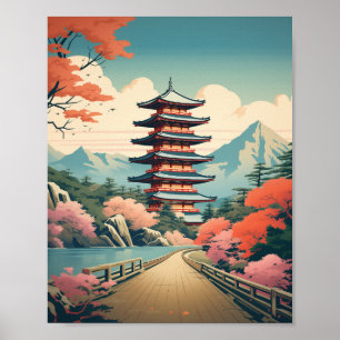 Serenidade no Pagoda. Vintage - poster japonês
