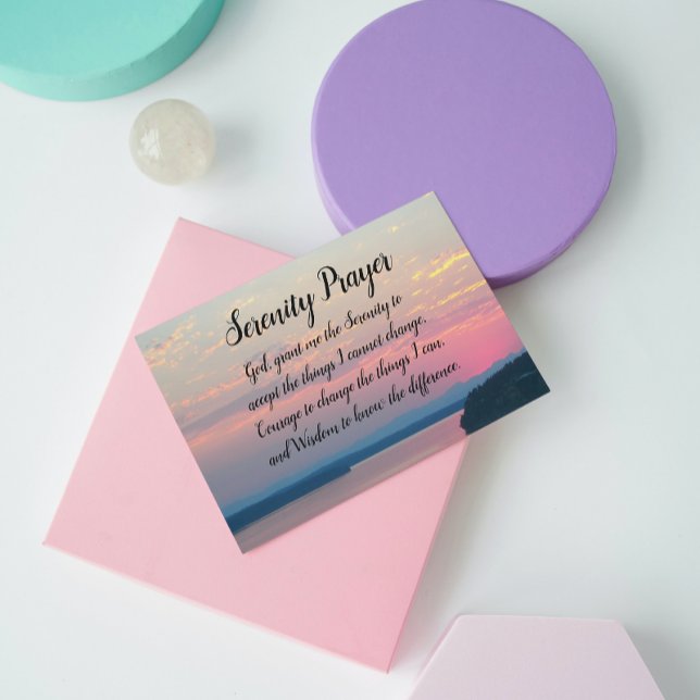 Serenity Prayer Pink Seascape Sunset Magnetic Card (In Situ)