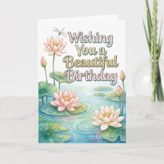 Sereno cartão de aniversário de aquarela do lago d