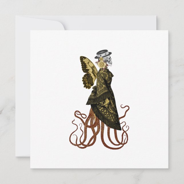 Série de Design SteamPunk Dourado 5 Convite (Frente)