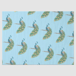 Série Pavão Design 3 Papel de Seda Azul