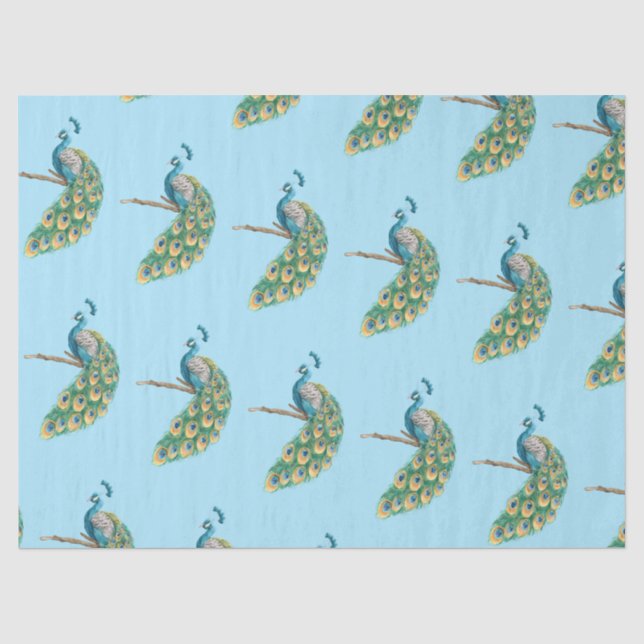 Série Pavão Design 3 Papel de Seda Azul (Frente )