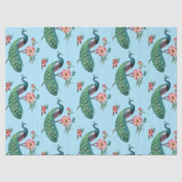 Série Pavão Design 4 Papel de Seda Azul