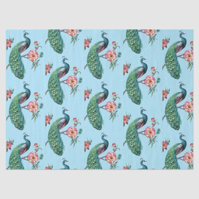 Série Pavão Design  4 Papel de Seda Azul (Frente )