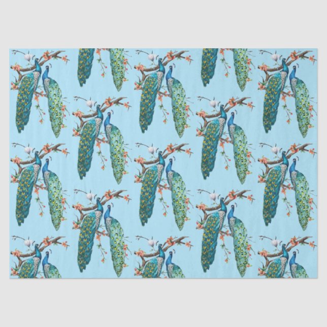 Série Pavão Design 6 Papel de Seda Azul (Frente )