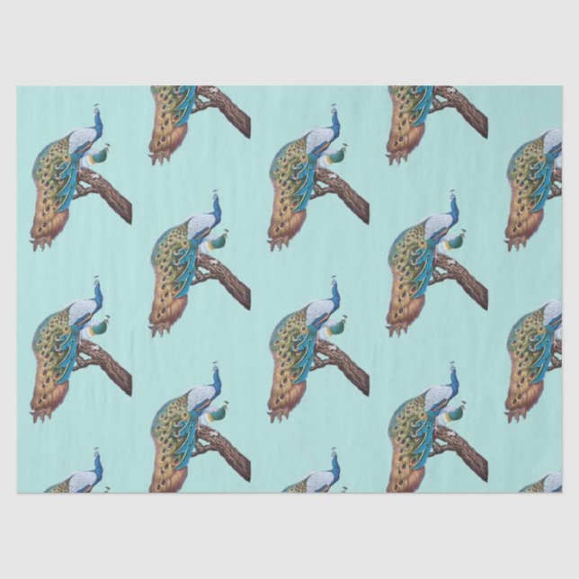 Série Pavão Design  9 Papel de Seda Azul (Frente )