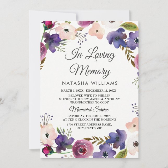 Serviço de Anúncio do Memorial Floral Wreath (Frente)