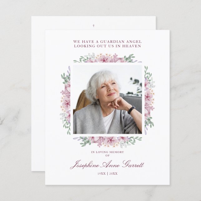 Serviço de Lembrança de Fotos Funeral Rosa (Frente/Verso)