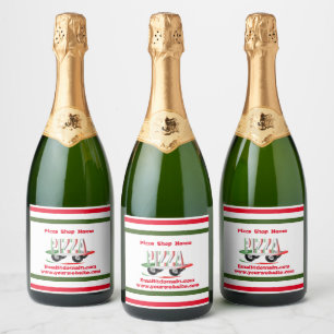Serviço de pizza, verde vermelho, rótulo de vinho