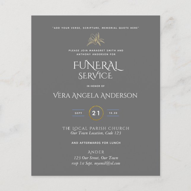 Serviço Funeral BUDGET Convide com Verso (Frente)