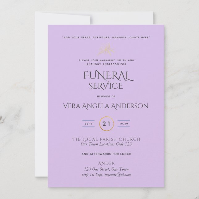 Serviço Funeral Convidar com Verso (Frente)