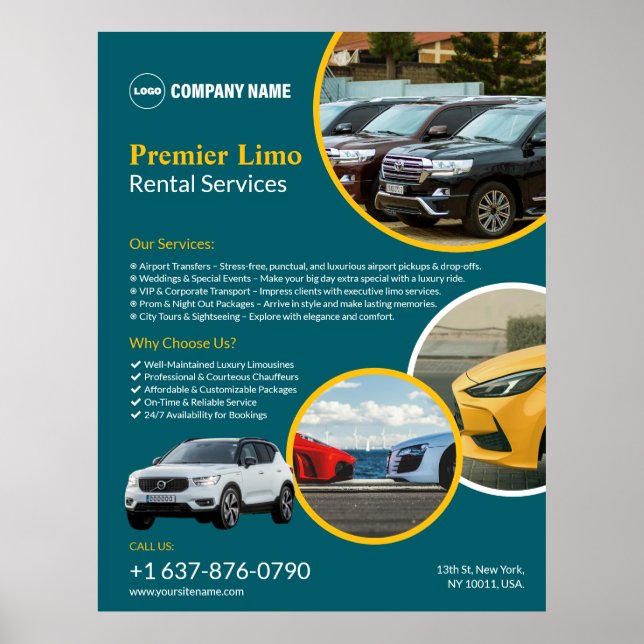 Serviços de Aluguel de Carros Poster Personalizado (Frente)