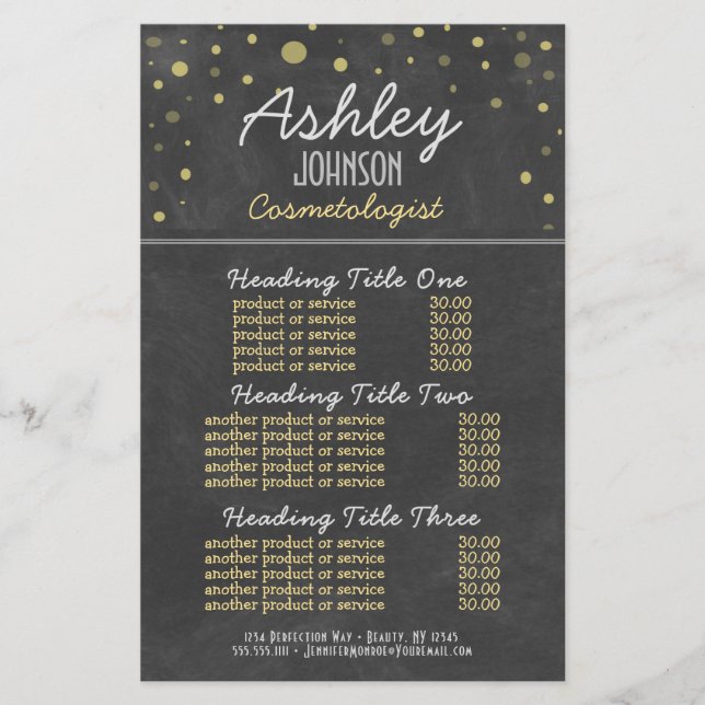 Serviços e Preços de Chalkboard do Cosemologista (Frente)