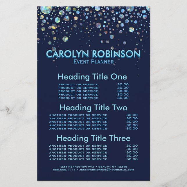 Serviços e Preços do Planejador de Eventos (Frente)