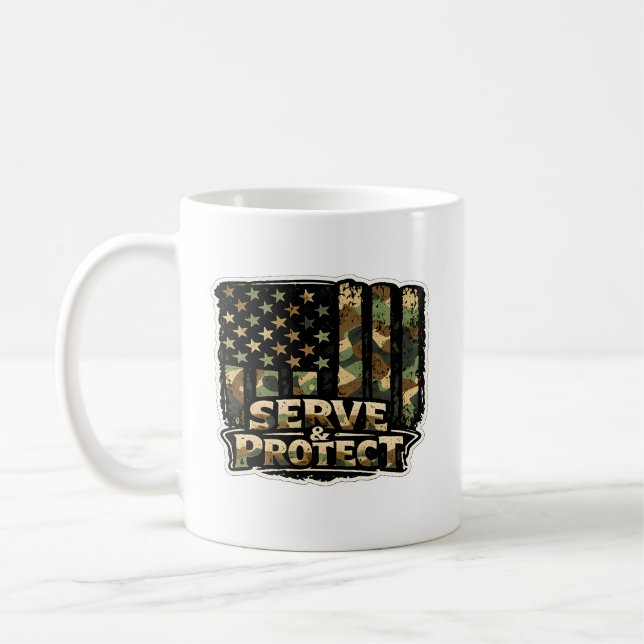 🇺🇸 Servir & Proteger – Caneca de Café Patriótica (Esquerda)