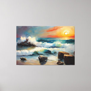 SESCP_25_0005 Seascape Seagulls Art Canvas Impress