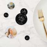 Sessenta | Black & White Modern 60th Birthday Phot<br><div class="desc">Adicione detalhes ao seu dia especial com este confete de mesa de fotos de aniversário de 60 anos. Este design apresenta um script de pincel chic "Sessenta",  "Saúde",  "Aniversário" na combinação de cores preto e branco. Há mais designs e suprimentos de festas disponíveis no meu compro,  BaraBomDesign.</div>